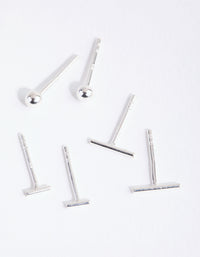 Sterling Silver Bar Polished Ball Earrings Trio - link has visual effect only