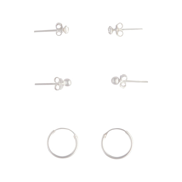 Sterling Silver Stud Diamante & Hoop Pack
