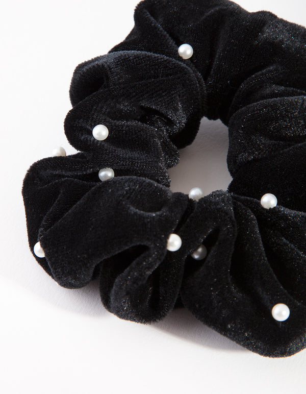 Black Velvet Pearl Scrunchie