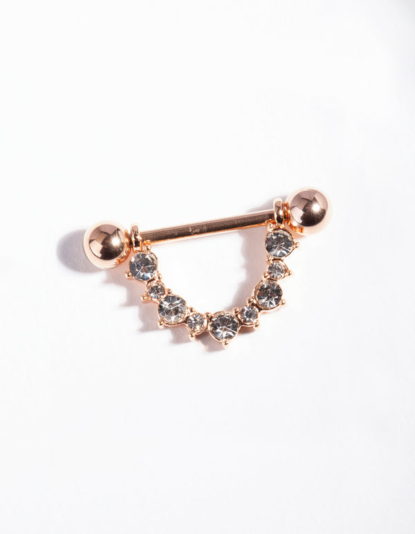 Rose Gold Surgical Steel Diamante Nipple Bar