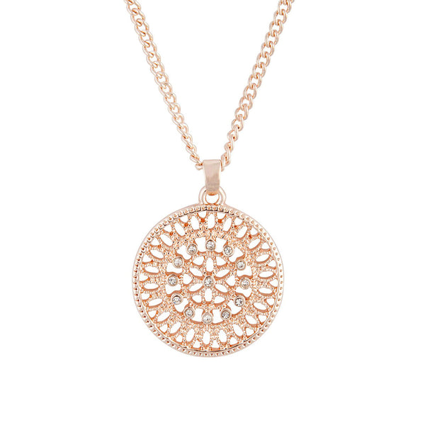 Rose Gold Diamante Disc Filigree Necklace