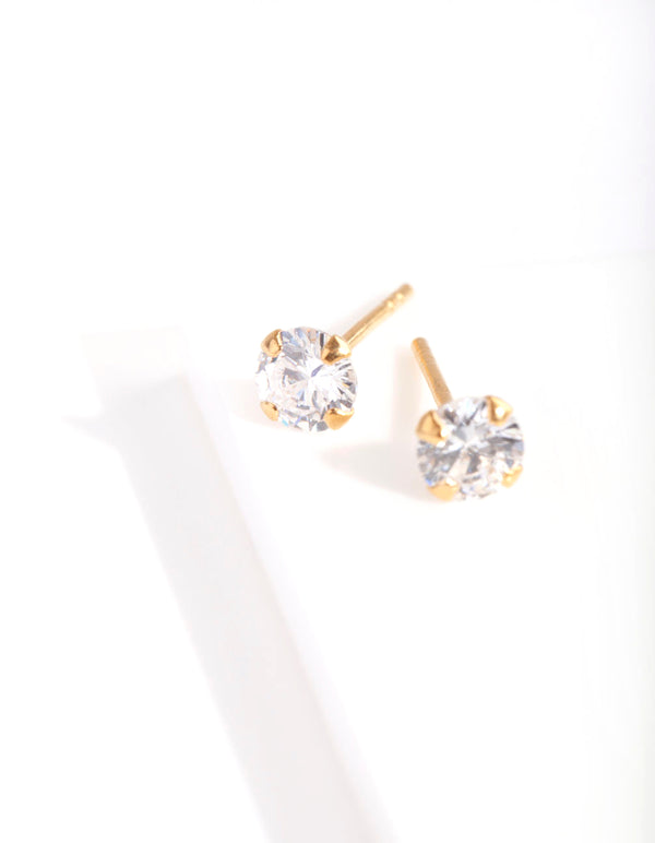 Gold Plated Sterling Silver 1/2 Carat Stud Cubic Zirconia Earrings