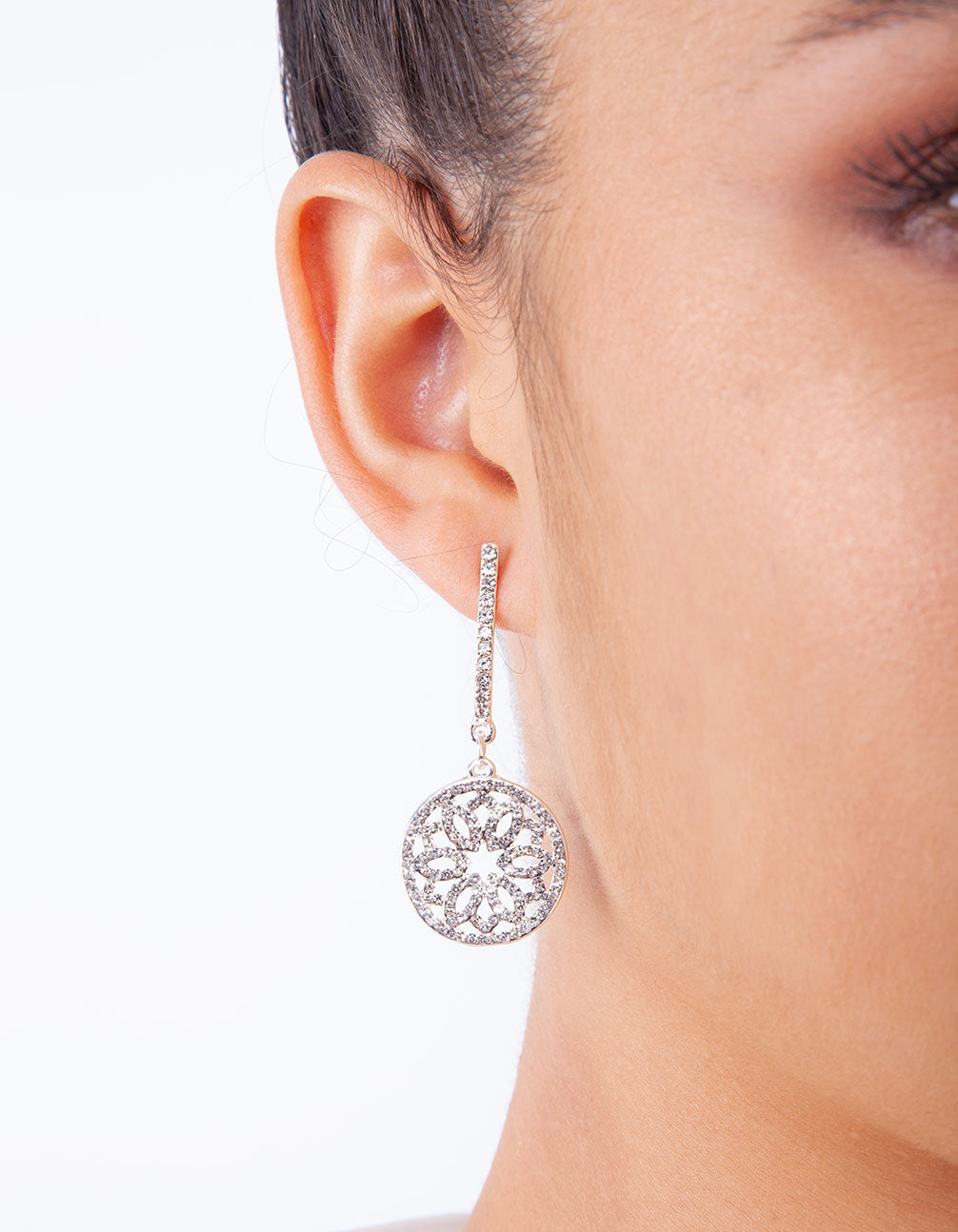 Silver Round Crystal Earrings