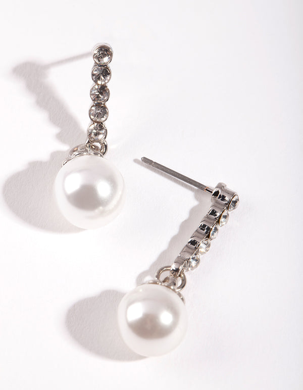 Silver Mini Dia&Pearl Drop Earrings