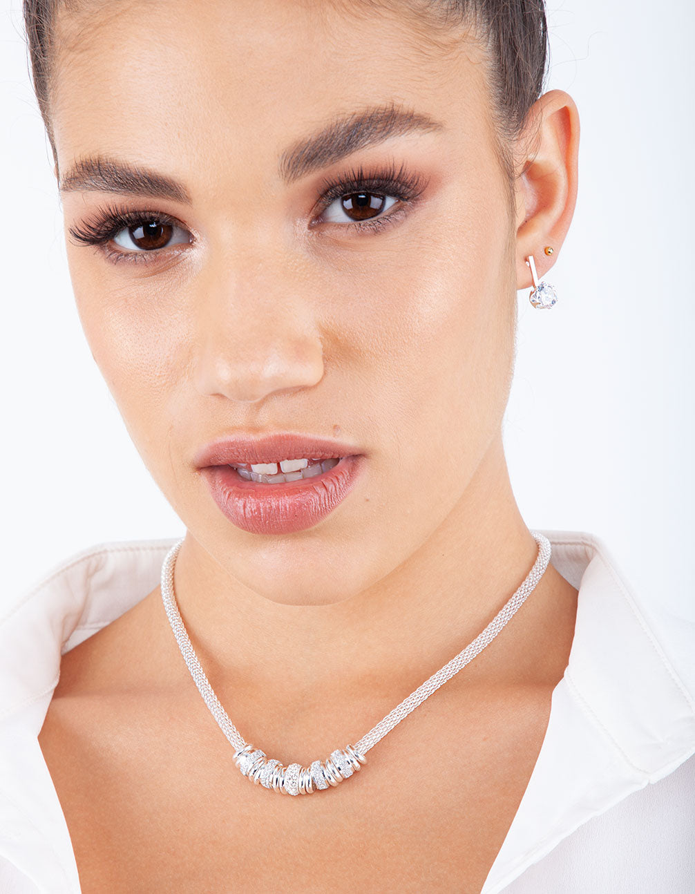 Silver Glitter Ring Chain Necklace