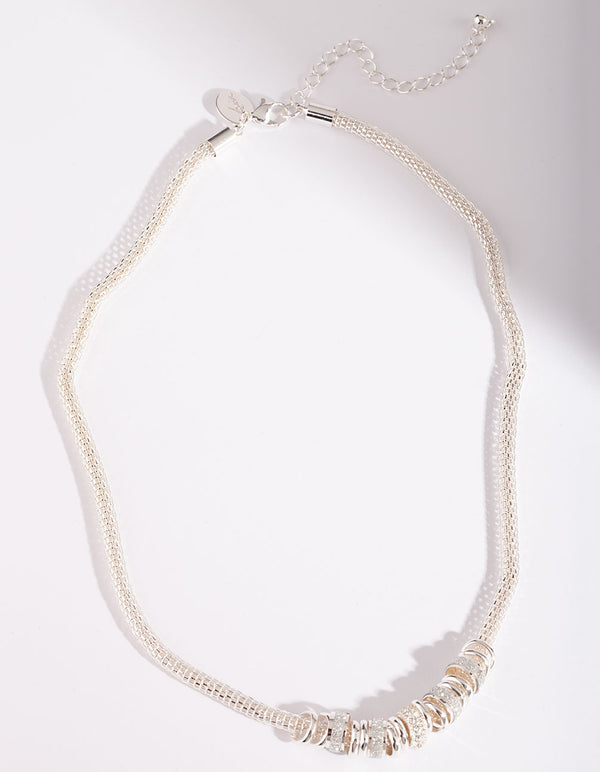 Silver Glitter Ring Chain Necklace