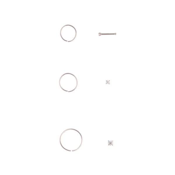 Surgical Steel Cubic Zirconia  Nose Ring 6-Pack