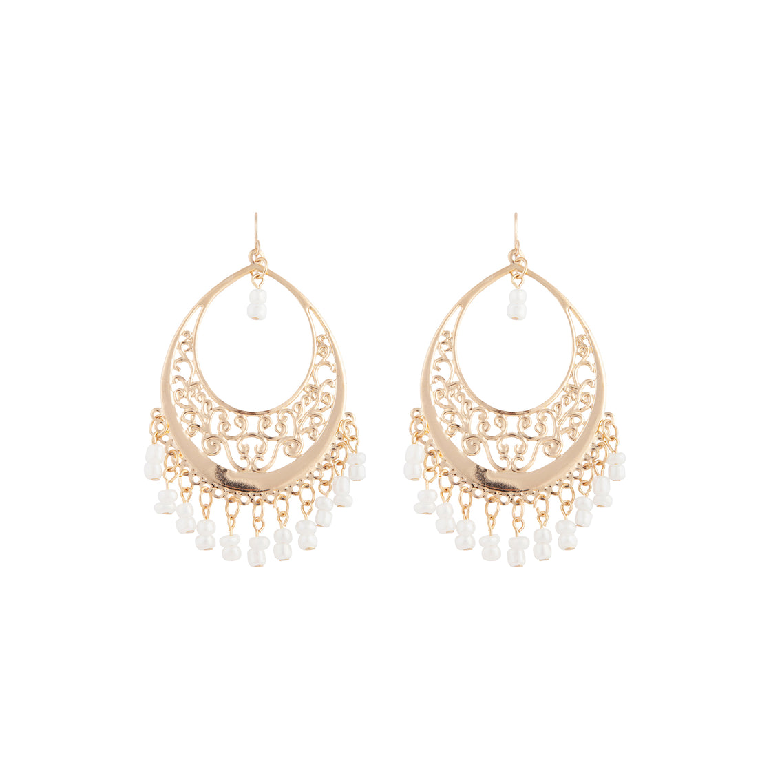 Gold Filigree Teardrop Pearl Chandbali Earrings