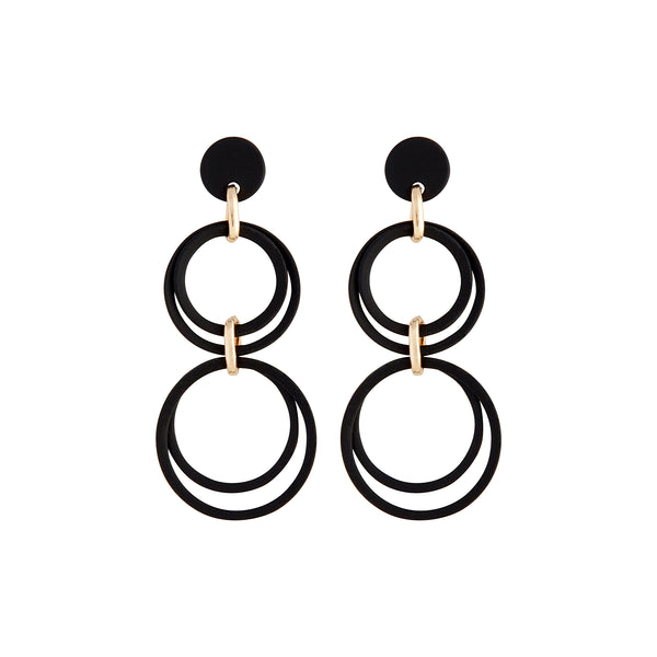 Matte Rubber Black Multi Circle Earrings