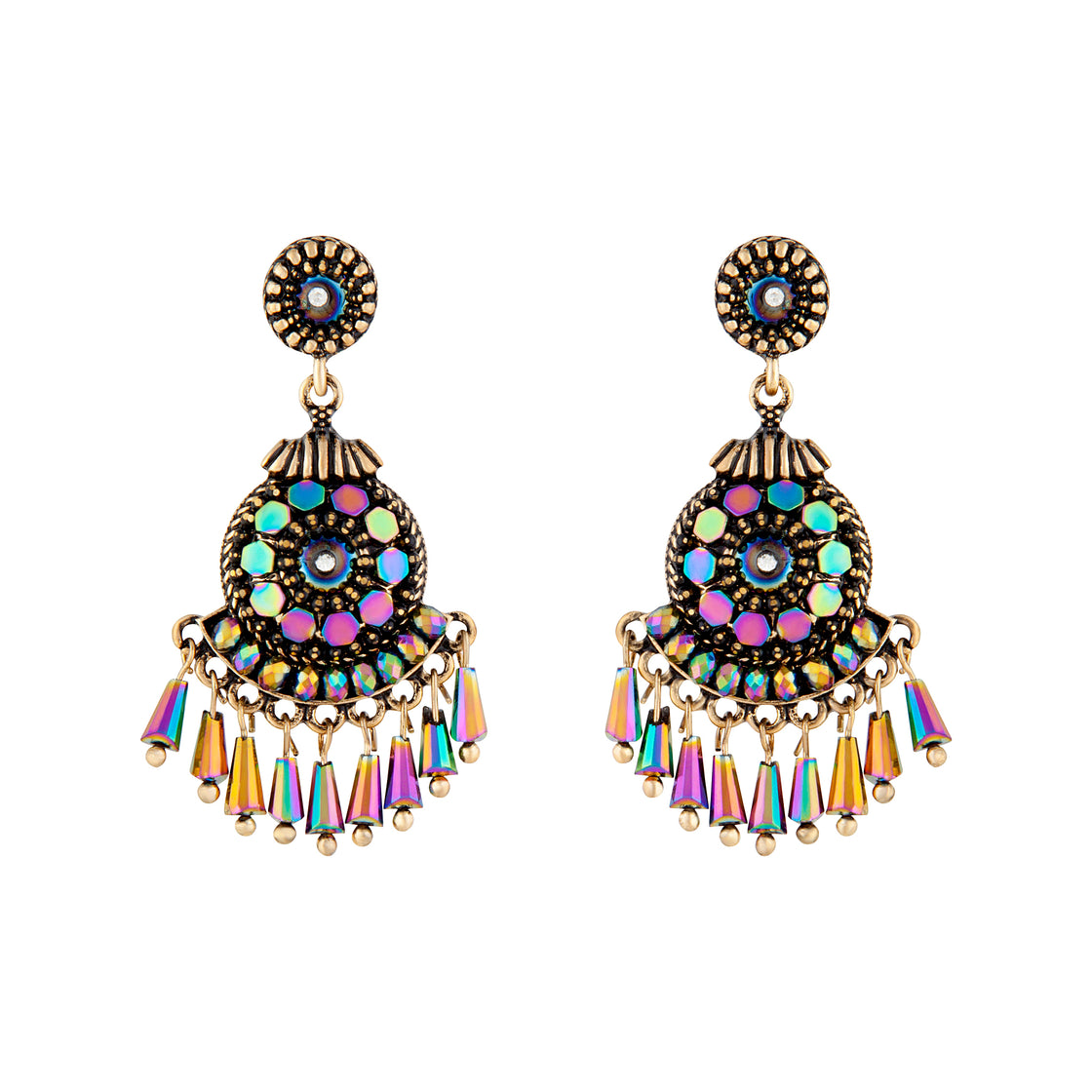 Emerald Mesh Bead Drop Earrings