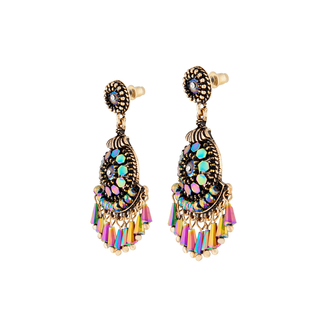 Emerald Mesh Bead Drop Earrings