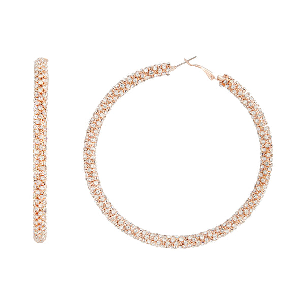 Rose Gold Cup Chain Diamante Large Hoop Earrings