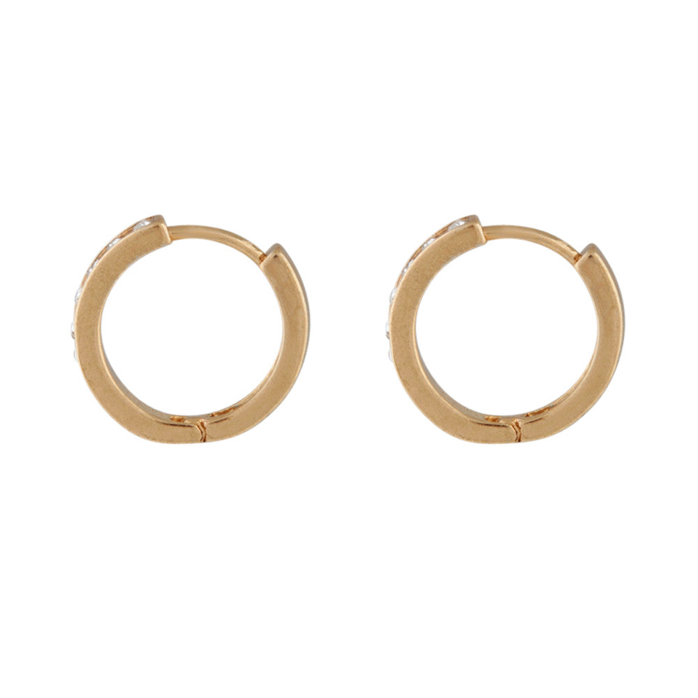 Gold Diamante Pave Huggie Hoop