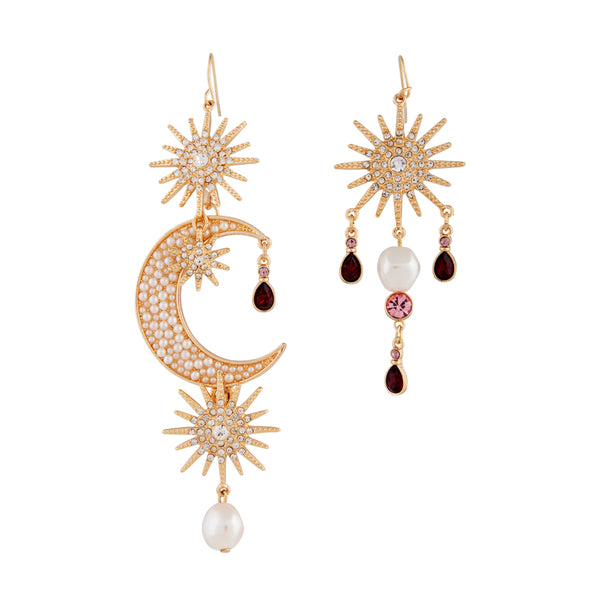 Pearly Celestial Drop Earrings In Gold