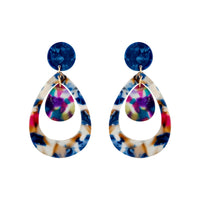 Double Teardrop Acrylic Earrings in Blue Multi - link has visual effect only