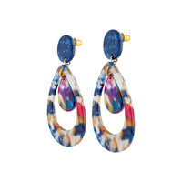 Double Teardrop Acrylic Earrings in Blue Multi - link has visual effect only