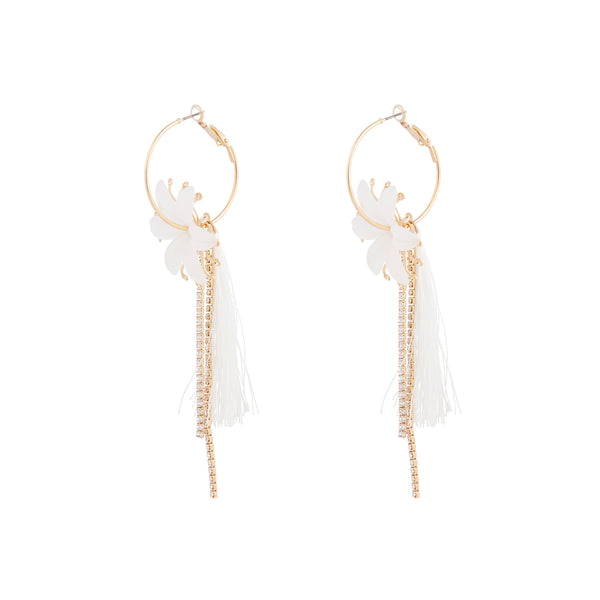 Gold Acrylic Flower Cup Chain Hoop Earrings