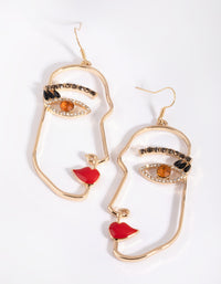 Gold Glamorous Face Drop Earrings - link has visual effect only