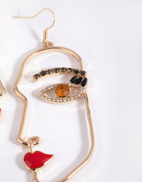 Gold Glamorous Face Drop Earrings - link has visual effect only