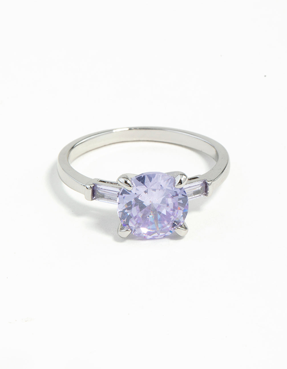 Silver Round Stone Purple Cubic Zirconia Ring