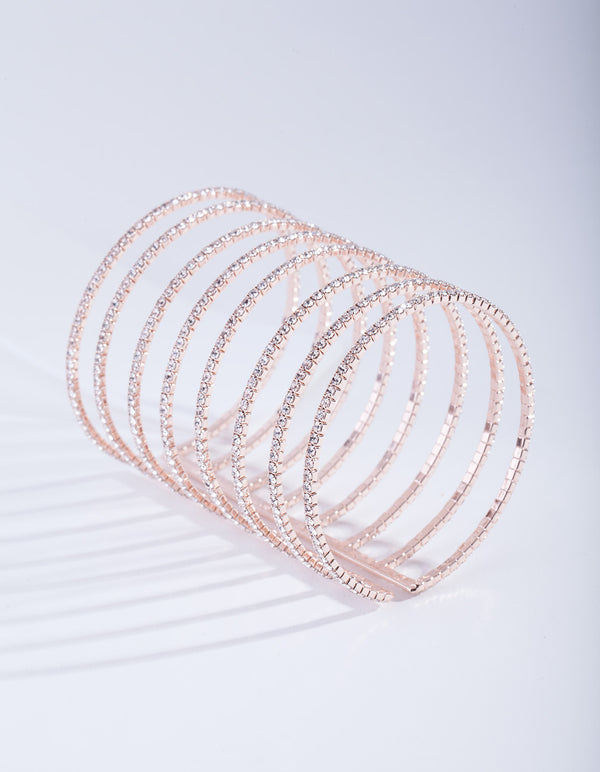Rose Gold Diamante Row Cuff Bracelet