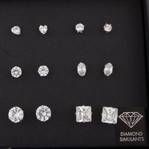 Diamond Simulant Silver Stud Earring 12-Pack