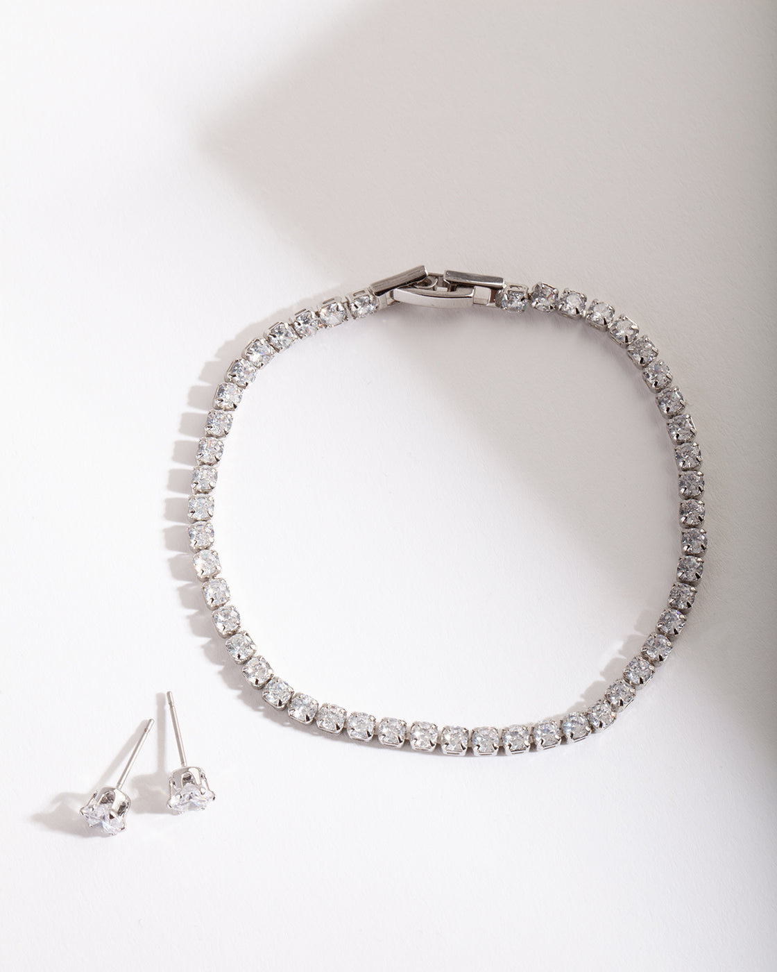 Silver Diamond Simulant Earring & Bracelet Set