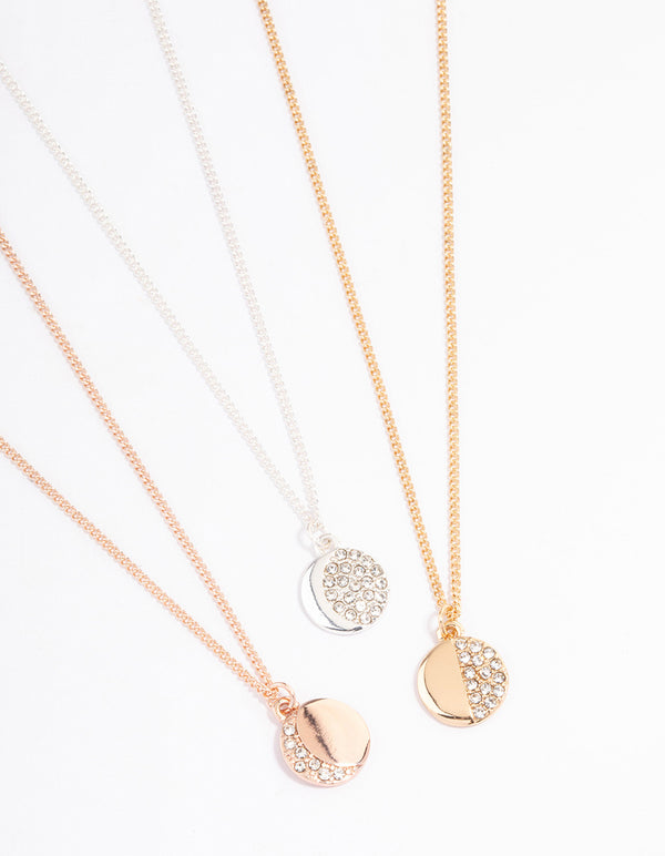 Mixed Metal Moon Phase Necklace Set