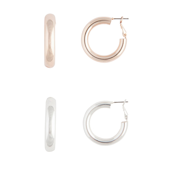 Classic Pack Chunky Rose Gold Silver Hoop