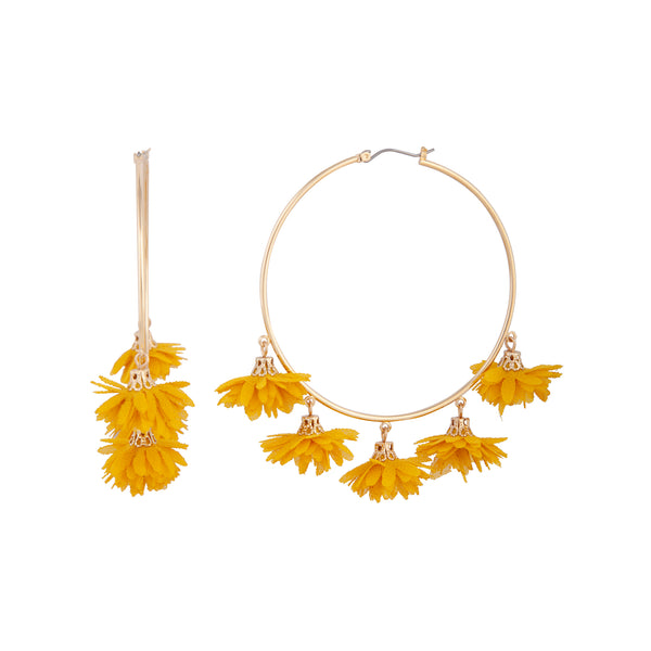 Yellow Gold Large Fabric Flower Hoop Earrings