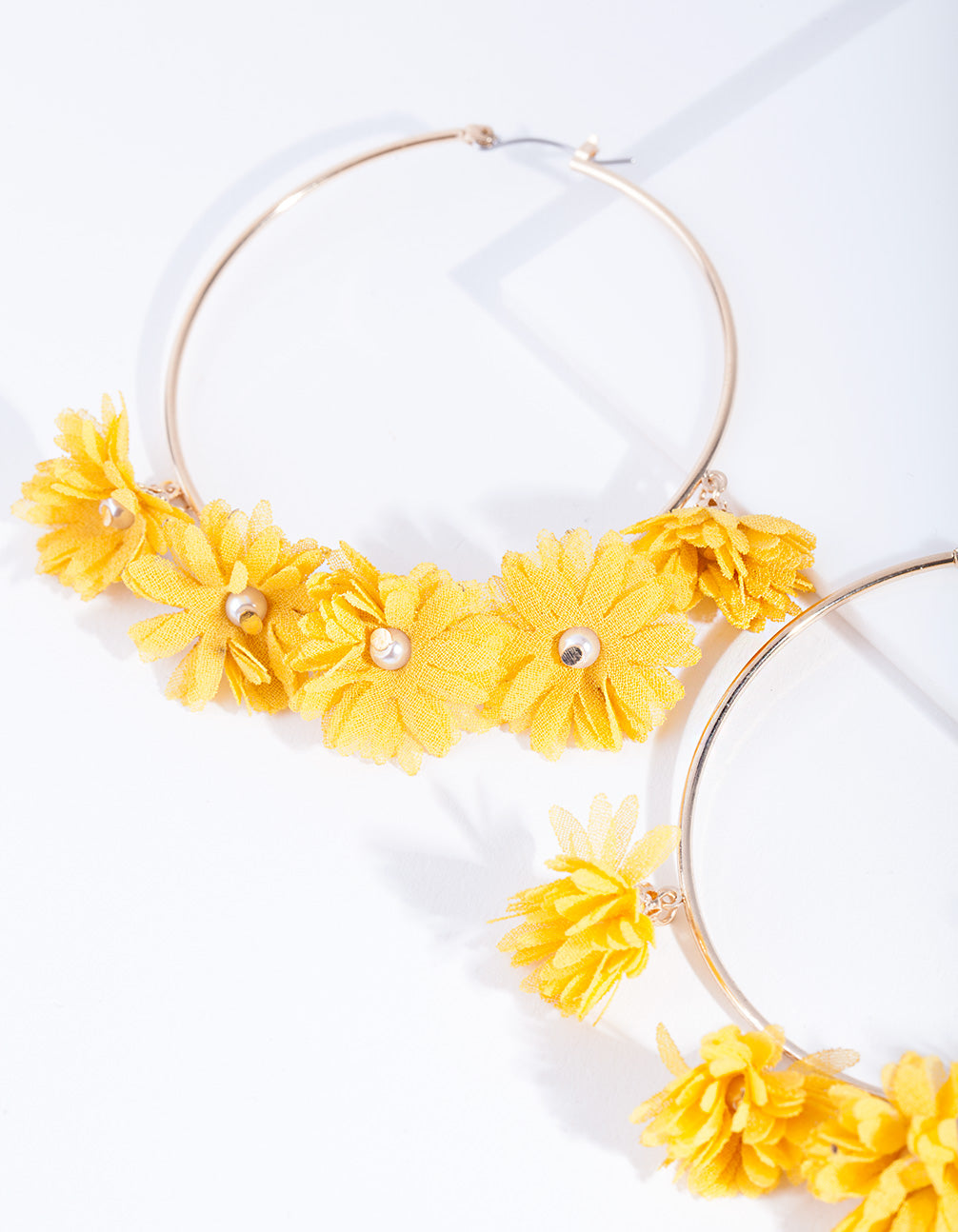 Yellow Gold Large Fabric Flower Hoop Earrings