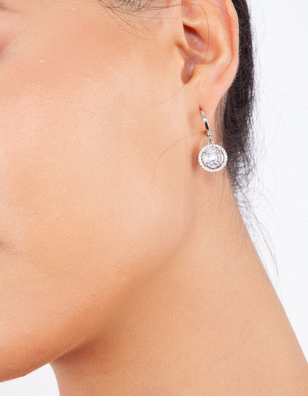 Silver Diamond Simulant Necklace Earrings Set