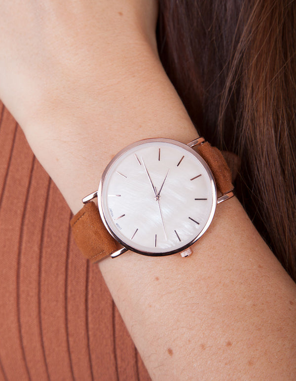 Rose Gold Brown Leather Watch