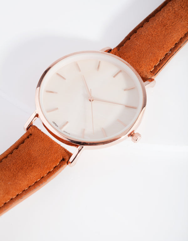 Rose Gold Brown Leather Watch