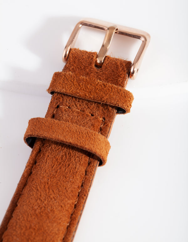 Rose Gold Brown Leather Watch