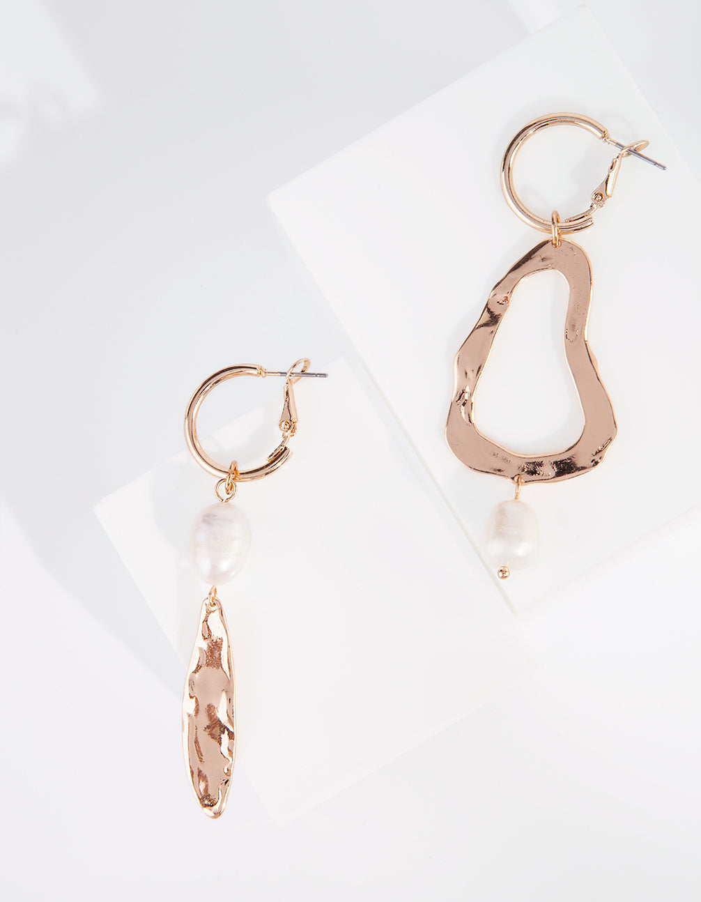 Gold Mismatch Freshwater Pearl Huggie Earrings