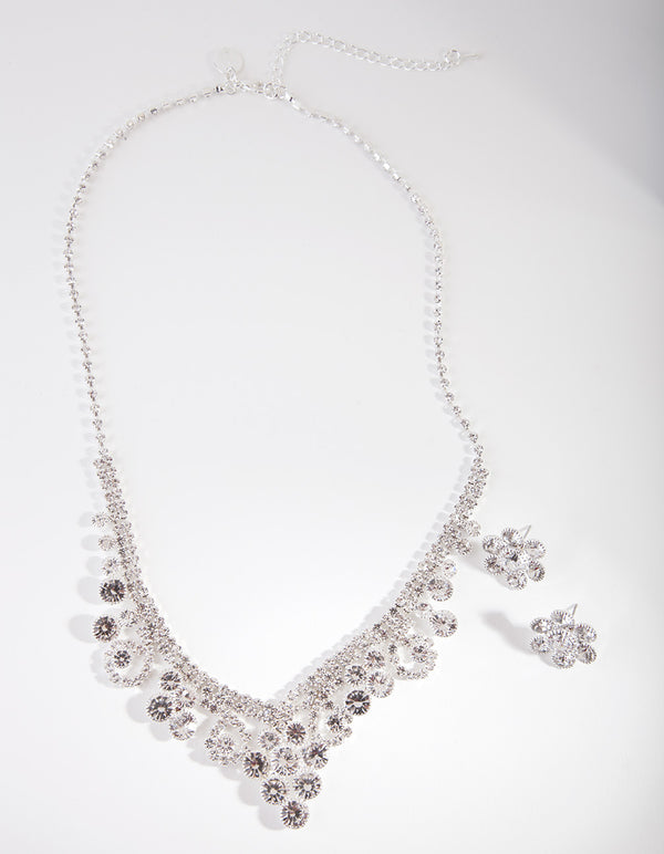 Silver Diamante Floral Jewellery Set