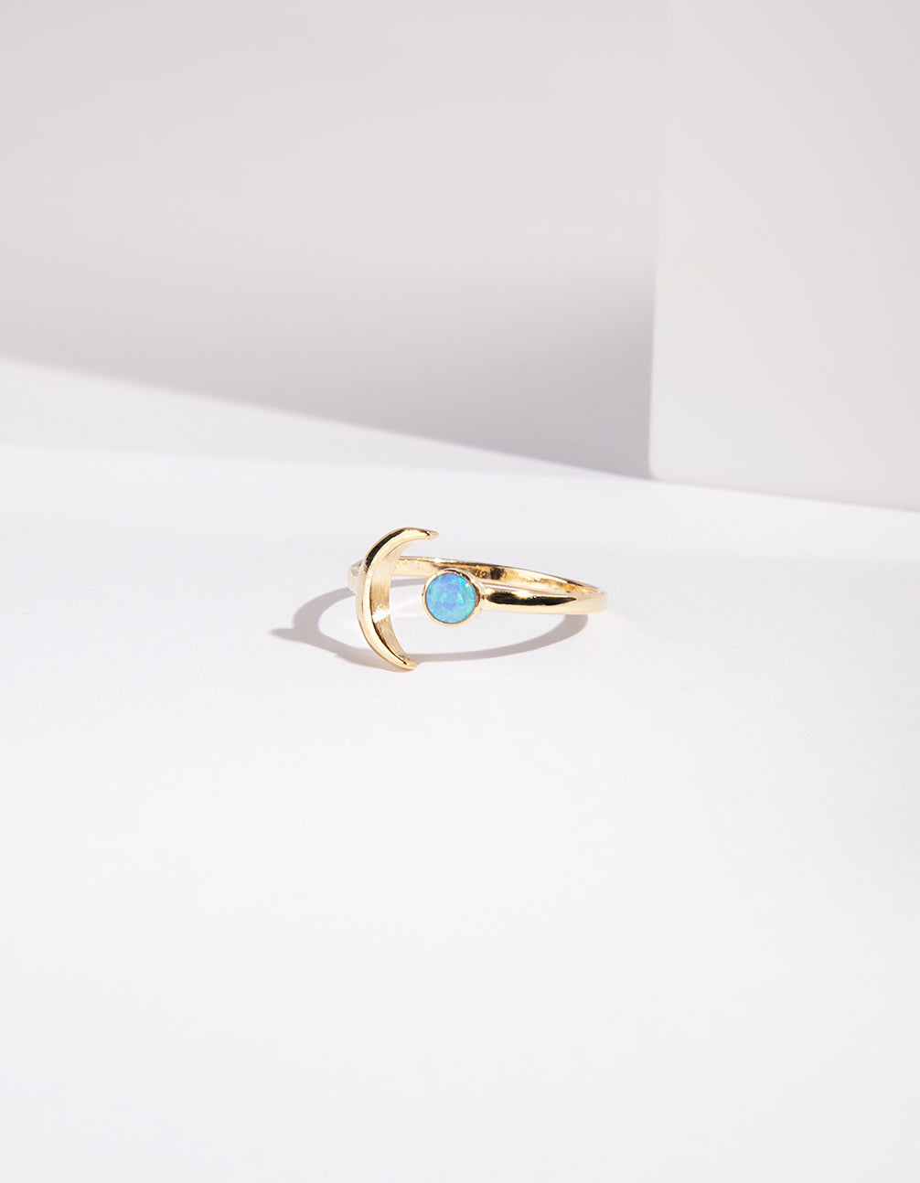 Gold Plated Sterling Silver Moon Synthetic Opal Ring