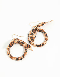 Brown Animal Print Fabric Circle Earrings - link has visual effect only