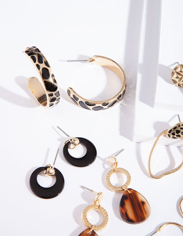 Gold Giraffe Animal Earring 6-Pack