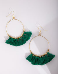 Gold Green Tassel Charm Loop Earrings - link has visual effect only