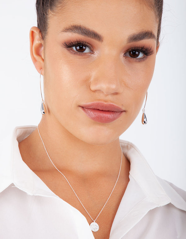 Polished Long Silver Teardrop Earrings