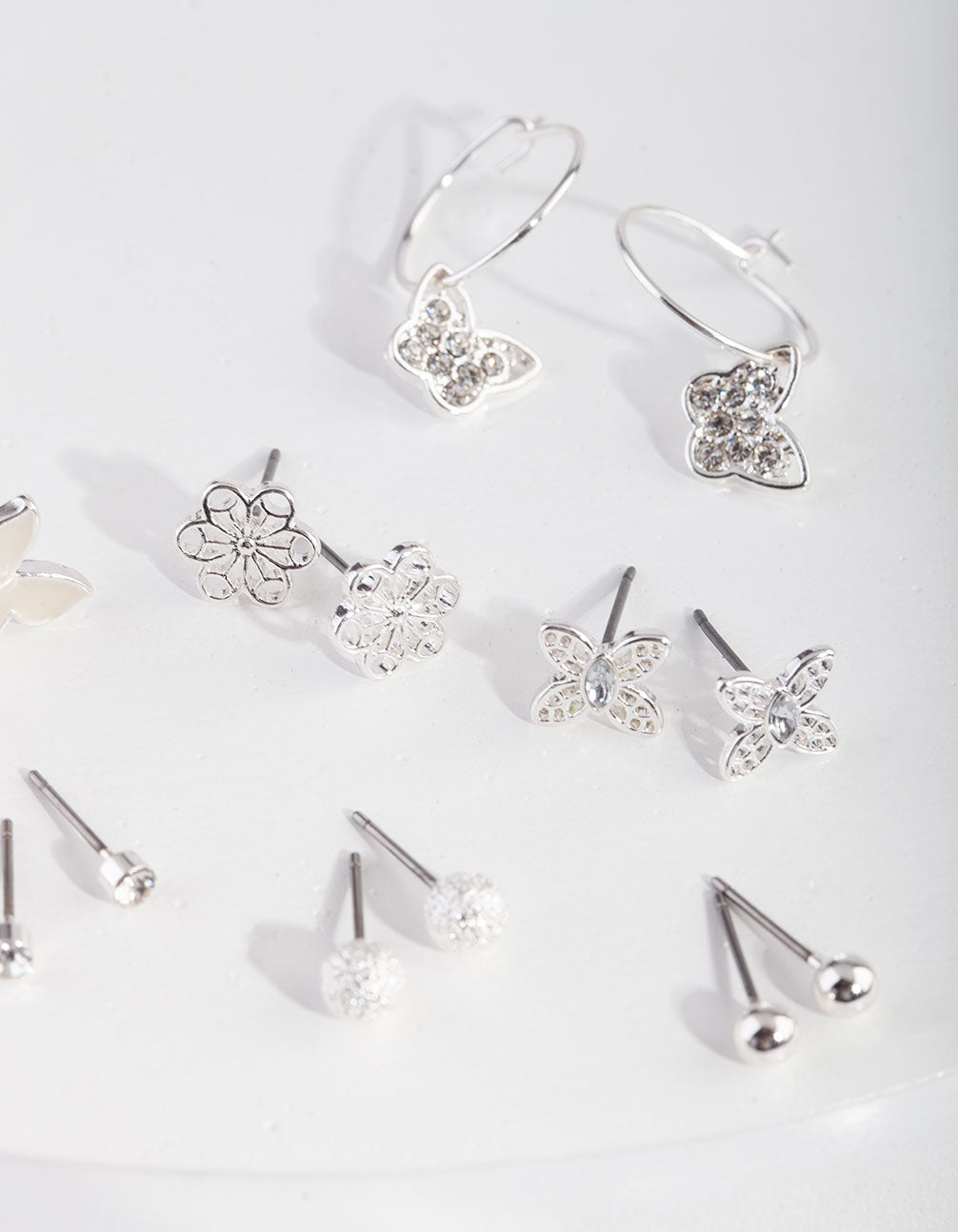 Silver Butterfly Hoop Drop Earring 9-Pack
