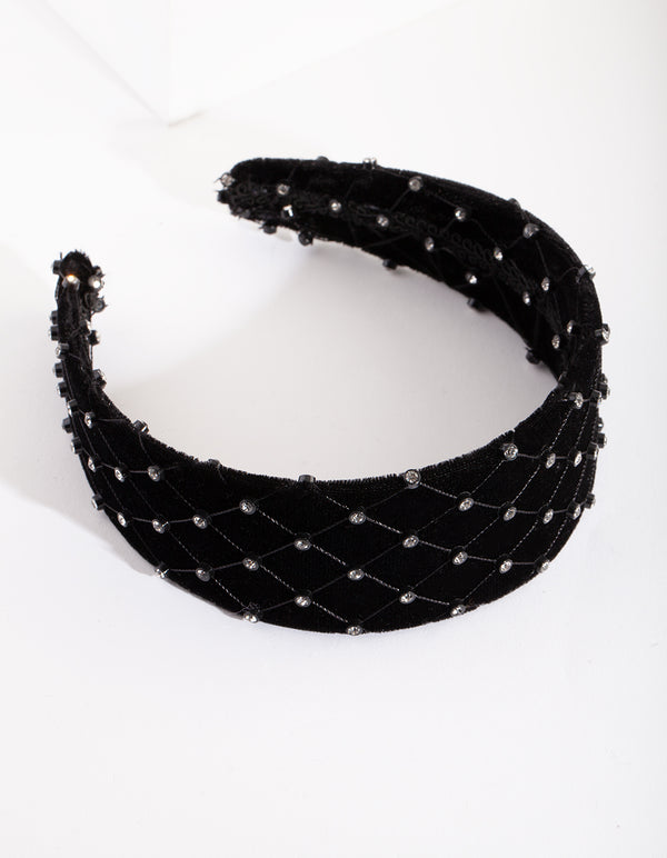 Black Velvet Diamante Net Headband