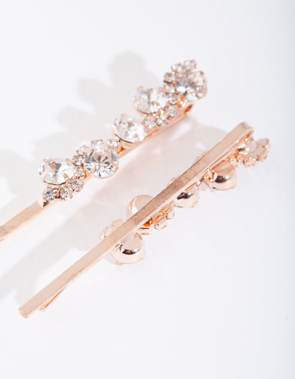 Rose Gold Crystal Hair Pin Pack