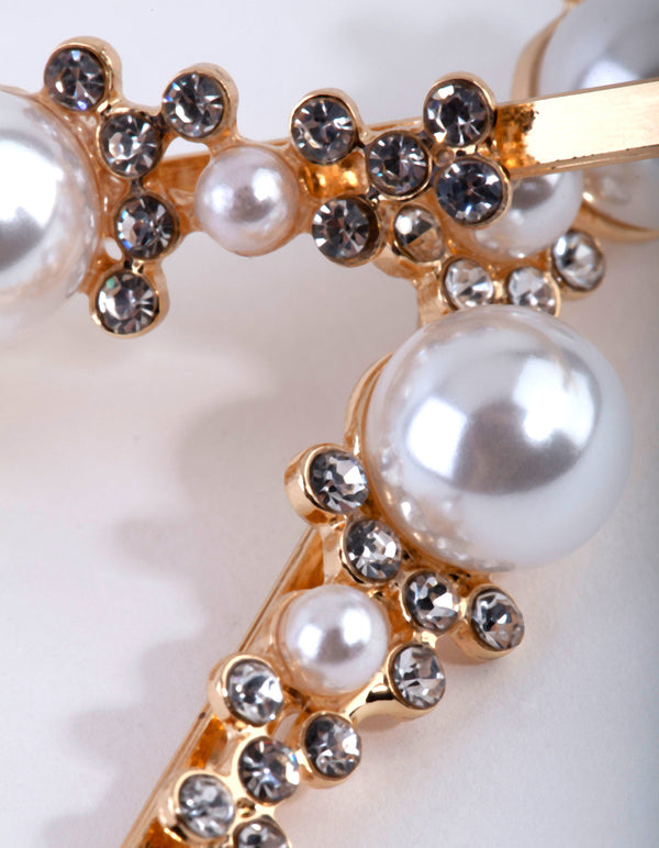 Gold Pearl Diamante Wave Slide Pack