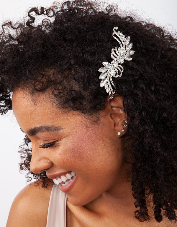 Art Deco Crystal Silver Comb