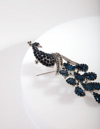 Blue Diamante Silver Peacock Brooch - link has visual effect only