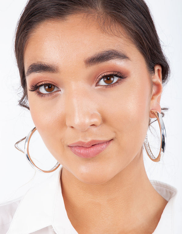 Silver Internal Diamante Hoop Earrings