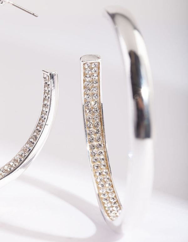 Silver Internal Diamante Hoop Earrings
